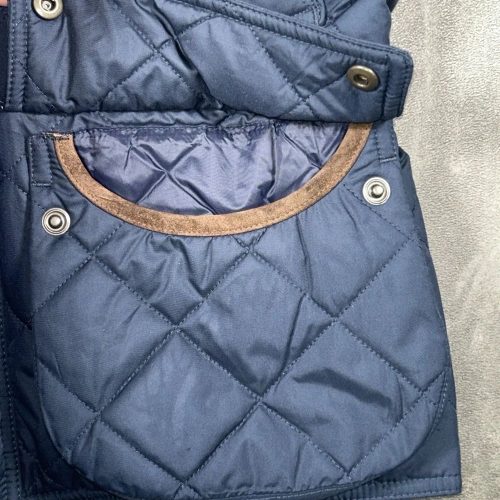 Polo Ralph Lauren Mens Diamond Quilted Navy Vest Leather Trim S Corduroy Collar
